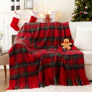 Battilo Mohair Plaid Throw Blanket,Christmas Decor, 50"x60"