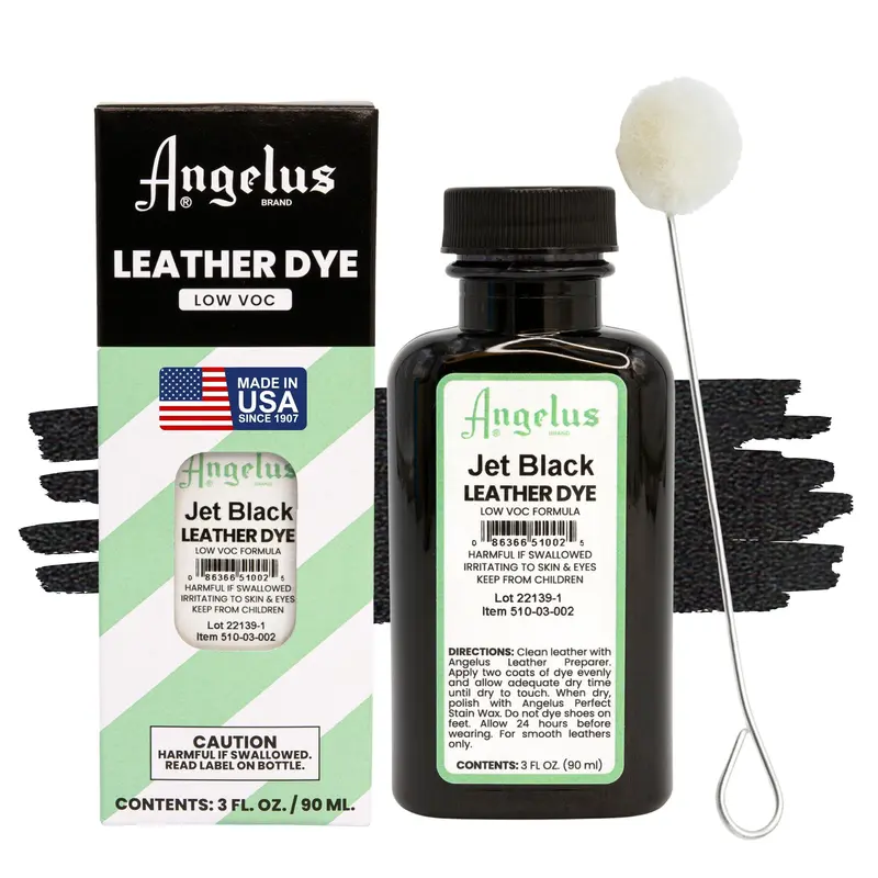 Angelus Jet Black Low VOC Leather Dye - 3 fl oz Permanent Leathercraft Dye, Safe for Use, Eco-Friendly Non-Flammable Formula for DIY Shoe Projects, Restore Colors & Achieve Deep Rich Hue