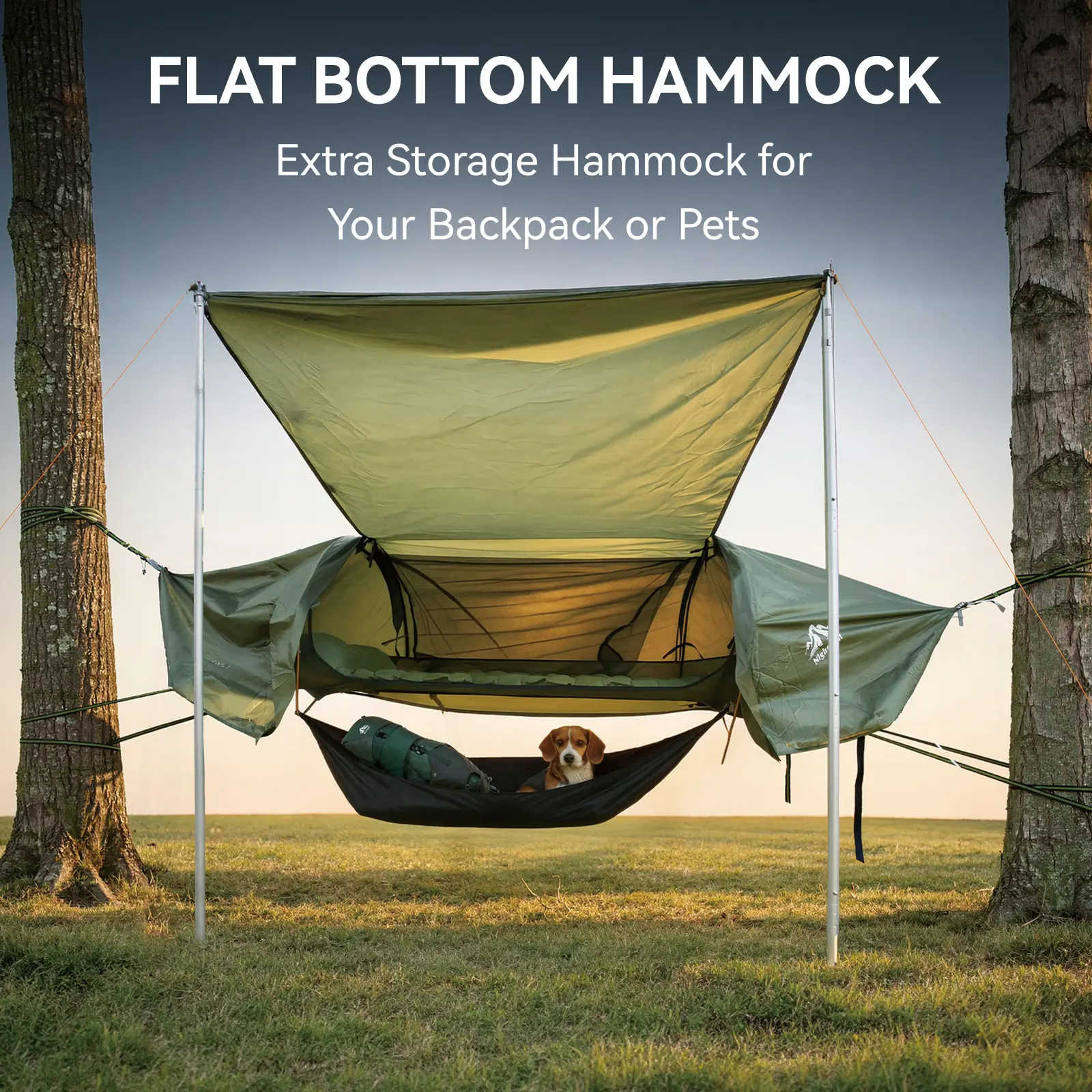 Night Cat Lay-Flat Off-the-Ground Hammock Tent - Portable Foldable Camping Bed, 330LBS Capacity, Waterproof Rainfly & Bug-Proof Nylon Net, Ventilated w/ Bottom Storage, 87"x28"x19" for Backyard & Camping
