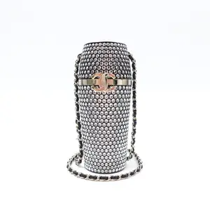 Pre-owned CHANEL crystal and silver-tone metal Mini Chain Bag Silver Crystal Microphone T10429082