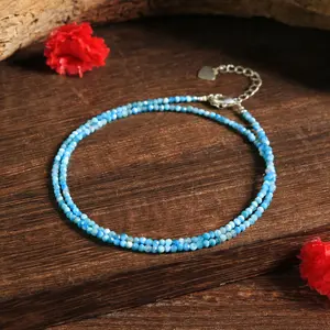 Natural Larimar Faceted Tiny Beaded Choker Necklace with Extension Chain Minimalist Boho Women's Jewelry