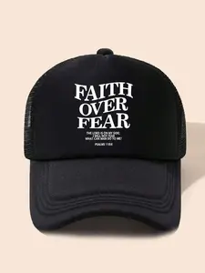 1Pc Adjustable Unisex Faith over Fear Printed Baseball Cap in Black 100% Polyester Casual Dad Cap for All Seasons