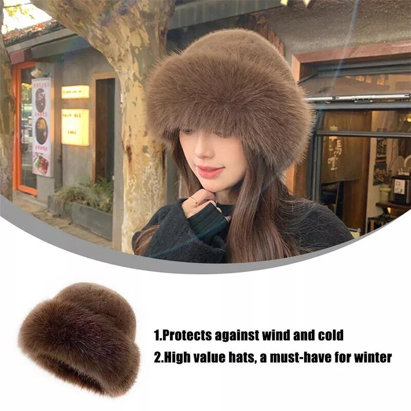 omens Winter Faux Fur Bucket Hat, 2025 New Warm Plush Fluffy Furry Mink Hats Thick Fisherman Cap for Girls Women