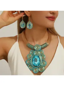 Bohemian Statement Jewelry Set Necklace Pendant Set Earrings for Women Banquet Party Vintage Bohemian Accessories