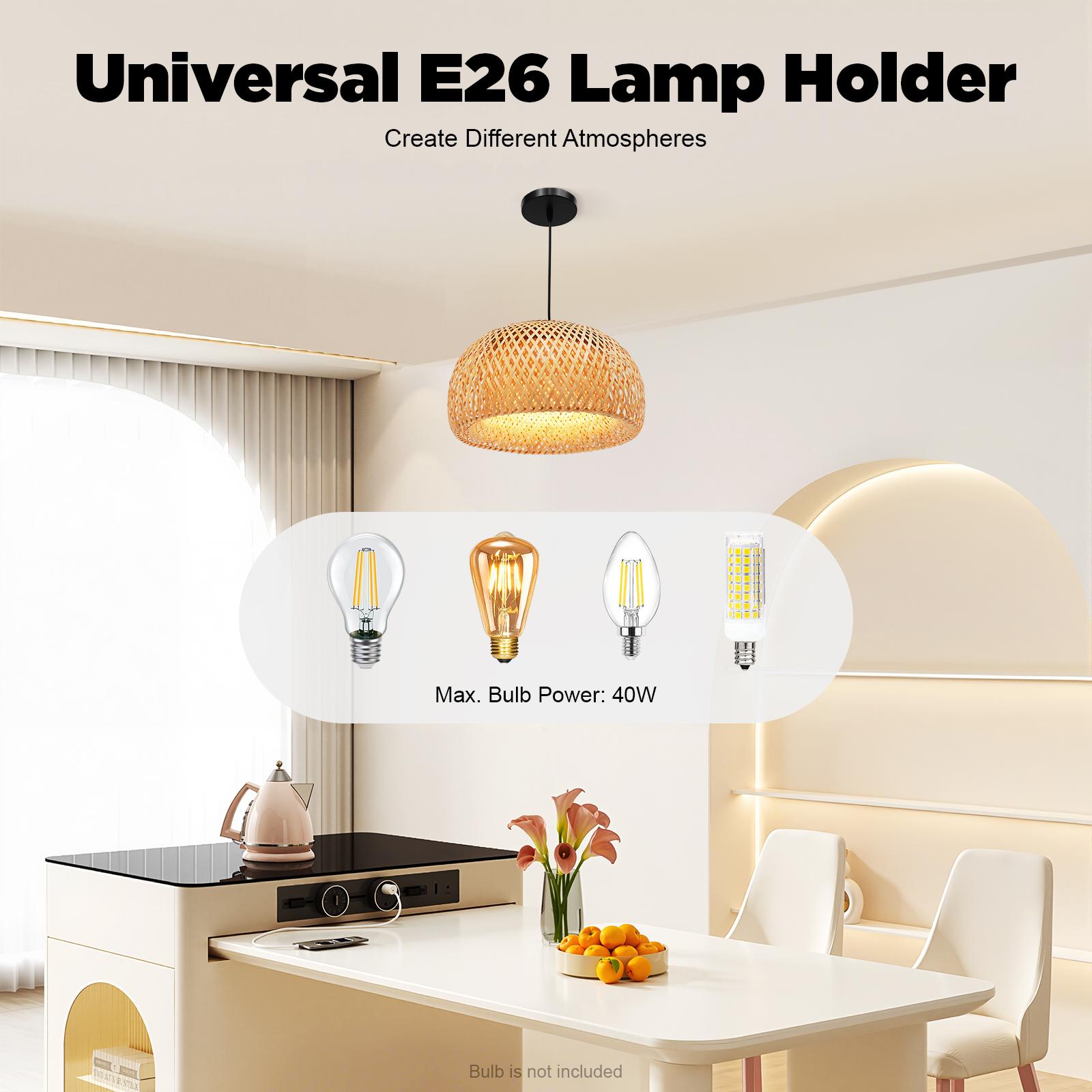 Natural Bamboo Handwoven Pendant Light Adjustable Height for Sloped Ceilings 110V E26 Bulb Not Included Rustic Farmhouse Chandelier 38cm Diameter 20cm Height