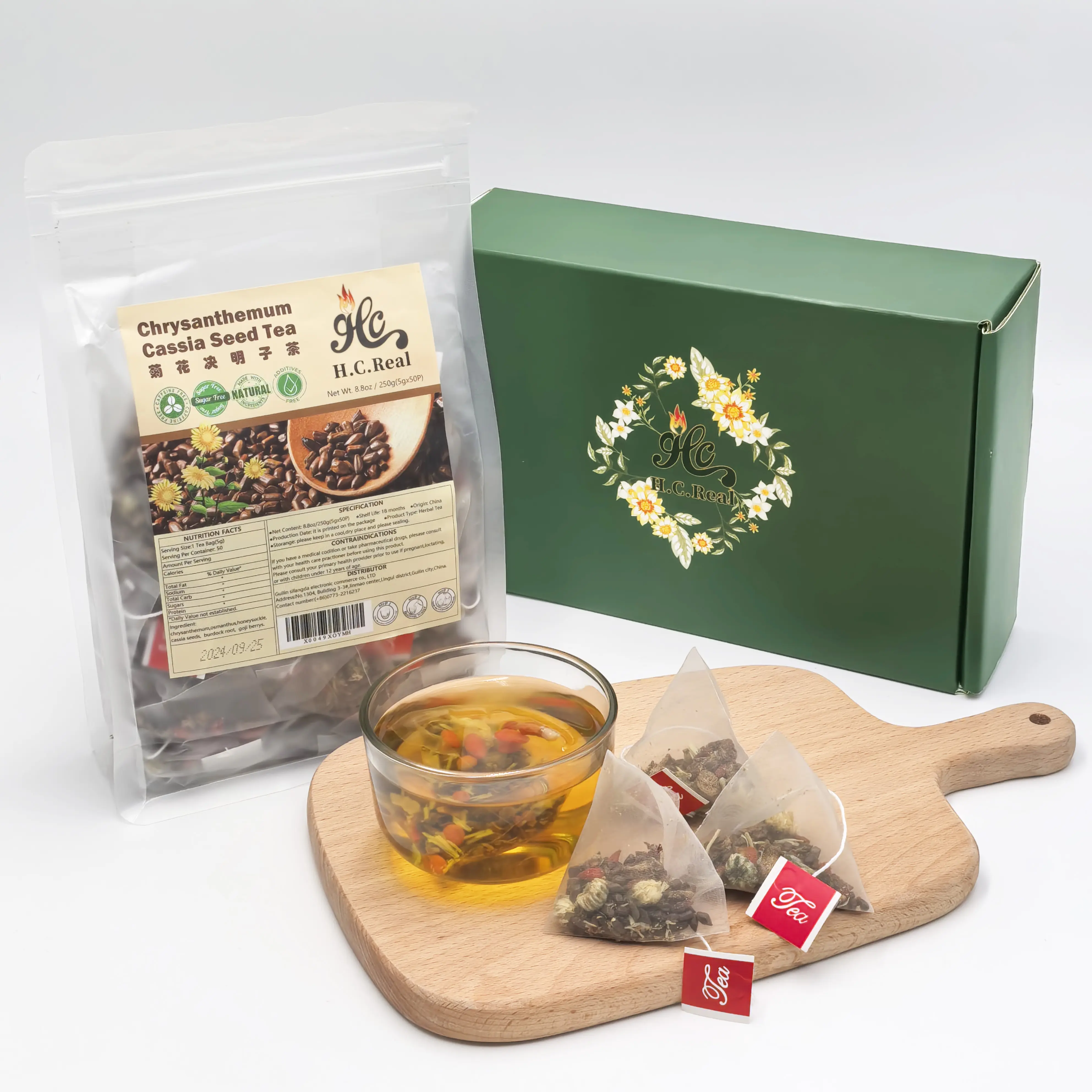 Natural Herbal Tea Bags - 8.8 oz Less Caffeine Scented Chinese Kidney & Liver Cleanse Support Beverage with 6 Precious Botanicals (Burdock Root, Chrysanthemum) by Guilin Matchstick Kernel Trading Co., Natural Ingredients for Healthy Organ Function, All Ye