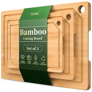 Natural Wood Cutting Board Set 3 Pack, Kitchen Chopping Boards for Meat, Vegetable and Fruit Prep, Sturdy Wooden Cutting Boards with Smooth Edges, Multi Size Food Prep Boards for Cooking, Serving and Kitchen Counter Use