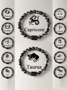 12 Constellation Beaded Crystal Bracelet with Charms, Handmade Obsidian Vintage Luxury Design, Perfect Gift for Friends' Birthdays, Unique Bracelets