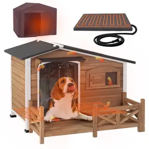 Aivituvin-AIR7024-IN-HP Outdoor Heated Dog House |Metal Frame With Balcony