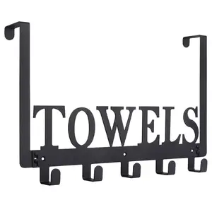Over The Door Hooks, Towel Holder for Bathroom, Door Mount Towel Rack Towel Hooks for Bedroom Beach Towels Bathrobe Wall Mount Hang on The Door Cabinet Cupboard Metal Sandblasted (Black)