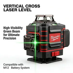Milwaukee M12 12V Vertical Cross Line Green Beam Laser with 8 Hour Runtime and M12 Battery Platform Compatibility, Durable Professional Measurement Tool for Extended Cabinet Installation and Layout Tasks
