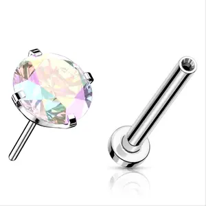 20G/18G/16G Aurora Borealis Threadless Flat Back Studs • Push Pin Labret • Flat Back Earring • Tragus Stud • Flat Back Nose Stud • Helix Stud • Cartilage Stud • Threadless Nose Stud • Cubic Zirconia Stud • Implant Grade Titanium • Silver Flat Black Stud
