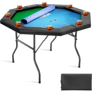 VEVOR Foldable Poker Table, 8 Player 48 in Folding Casino Leisure Table with Padded Rails Cup Holders, Octagonal Portable Game Tables with Felt Metal Legs, for Texas Hold'em Game and BlackjackVEVOR Super Brand Day