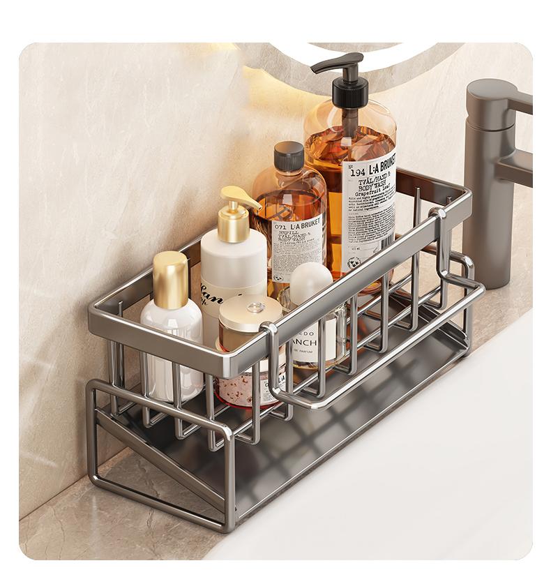 Kitchen sink draining rack, automatic drainage plastic storage rack, sink shelf, sponge and soap rack, towel rack