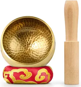 POGOLAB Tibetan Singing Bowl Set - Meditation Sound Bowl Cushion with Wooden Striker for Yoga, Meditation & Relaxation, Mindfulness,Chakra Healing, Stress Relief, Self-Regulation