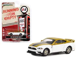 2021 Ford Mustang Mach 1 White & Gold w/Black Stripe "Hurst Performance" "Running on Empty" 1/64 Diecast Model Car by Greenlight
