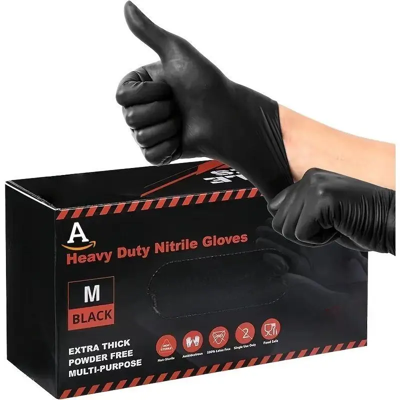 Disposable nitrile gloves, latex and powder free, non sterile food safety cleaning disposable gloves,100pieces Powder-Free Black