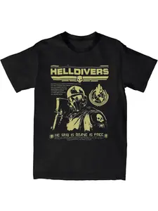 Helldivers Graphic T Shirt, Unisex Sci Fi Shooter Game Fan Tee, Vintage Soldier Style Casual Cotton Top