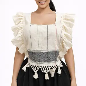 Daisy Top Blusa de Telar Artisanal Mexican Tops Handmade in Mexico with Ruffled Sleeves and