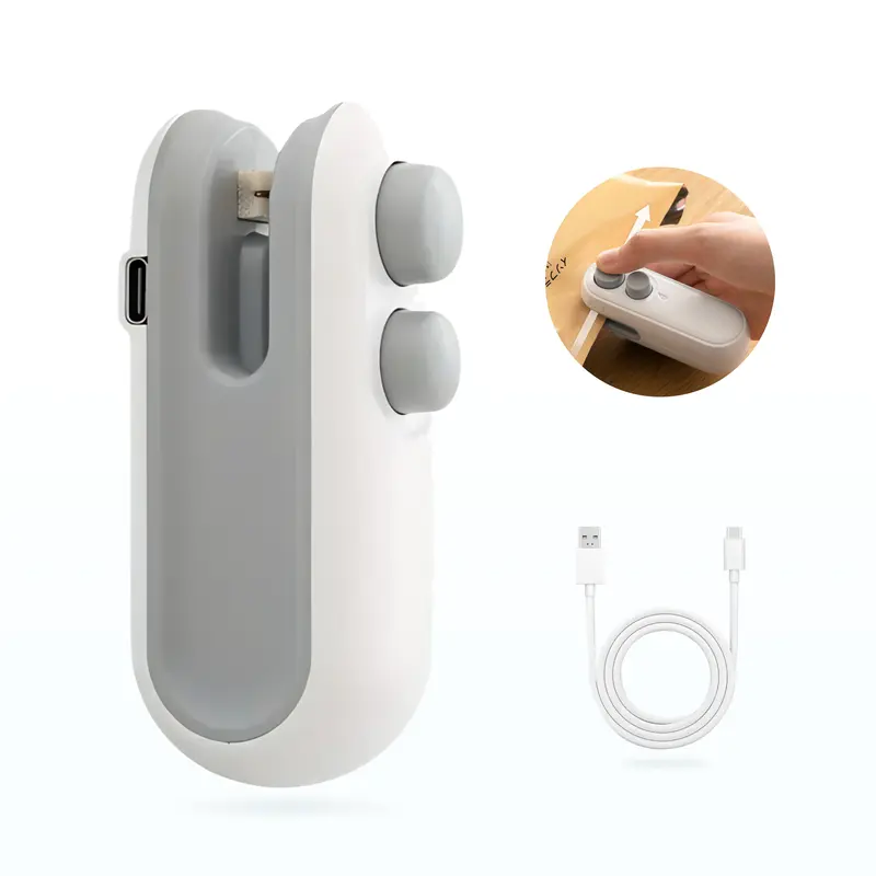 Mini Bag Sealer with Cutter – 2-in-1 Heat Seal & Resealer Machine, USB Rechargeable, Magnetic, Portable Food Sealer for Snack, Chip & Plastic Bags – Keep Food Fresh Multifunction