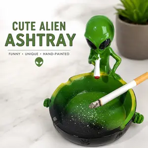 Cute Hand-Painted Resin Ashtray, Green Funny Fantasy Ash Tray for Cigarettes and Cigars, Decorative Tabletop Ornament for Indoor Outdoor Use, Apartment, Patio, Home Decor and Christmas Gift for Smokers