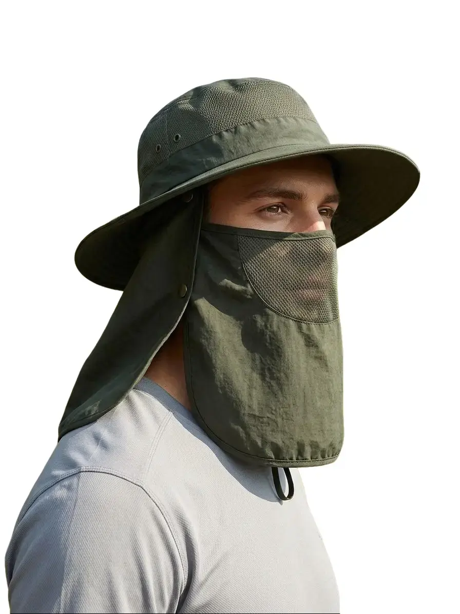 Outdoor Wide Brim Sun Hat with Face-Neck Flap, UV Protection for Hiking, Gardening