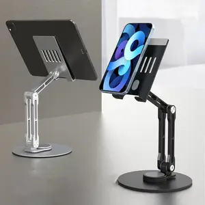 Rotating Tablet & Smartphone Stand, Durable Aluminum Alloy Tripod Stand with Rotating Base, 360° Adjustable Angle, Foldable Design for Devices up to 15 Inches portable design Multi-Scene Use Compact Folding Tablet Holder Stand Sturdy Stand