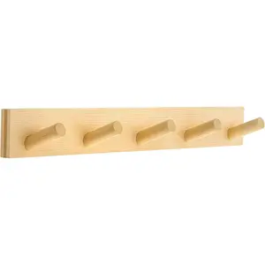 Coat Rack Wall Mount, Wooden Coat Hanger with 5 Hooks, Heavy Duty, Natural, 1 Pcs