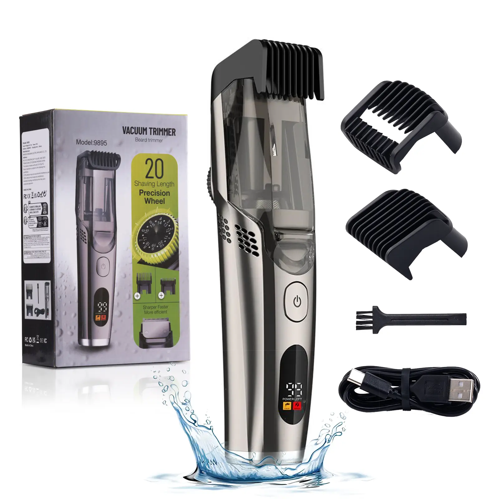 Vacuum Beard Waterproof GroinHair Trimmers for men ,Body Electric Hair Shaver,Upgrade Adjustable Length with 2 Comb, Customizable Electric Shaver For Facial Epilator & Body, IPX6 Waterproof