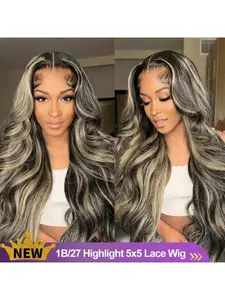 Highlight Body Wave Lace Front Wigs Human Hair 1B/27# Glueless Wear Wig 200% Density 5X5 Ombre Lace Front Human Hair Glueless Wig Glueless Frontal Wig