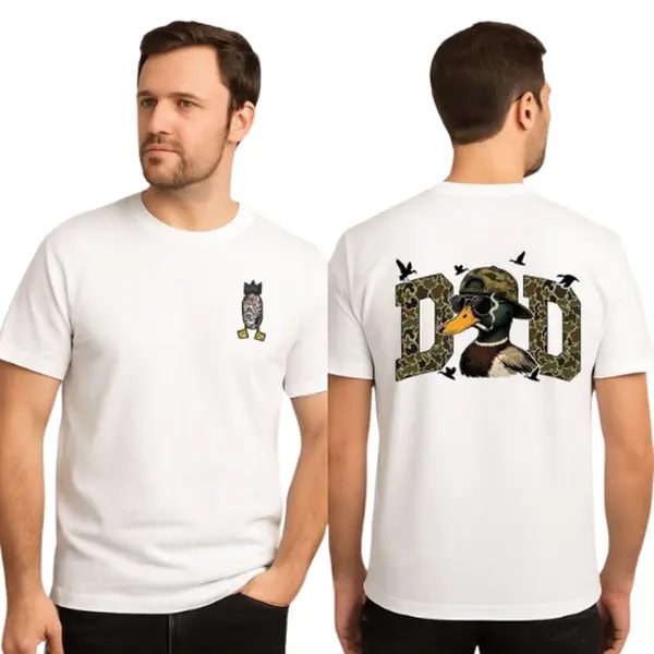 Duck Dad Camo T-Shirt – Funny Hunting Duck Graphic Tee, Cool Outdoorsman Shirt, Military Style Dad Gift, Retro Mallard Camo Tee - men's tshirt-dad christmas gifts