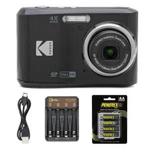 Kodak PIXPRO Friendly Zoom FZ45-BK 16MP Digital Camera with 4X Optical Zoom 27mm Wide Angle and 2.7" LCD Screen (BLack) + 4-Pack Rechargeable AA Batteries, + Green Extreme Charger for AA/AAA