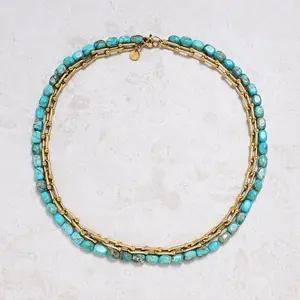 King Howlite Turquoise & Hardware Style Chain Adjustable Necklace