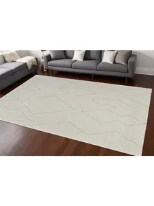 212 MAIN 8x11 ft. Rectangle Modern Indoor Area Rug - Abstract, Distressed, Cream & Beige, Machine-Weave Polyester Fiber, Stain-Proof