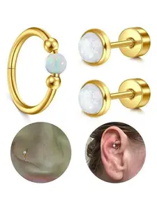 18g Opal Nose Ring Hoop Clicker   Nose Studs for Women Opal Tragus Hoop Cartilage Helix Daith Earring Hoops Hinged Cartilage   8mm 10mm