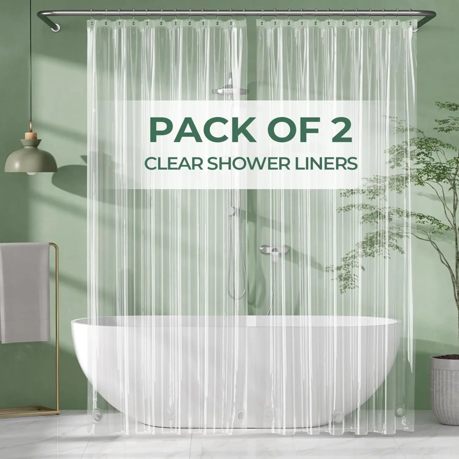 2 Pack Lightweight Plastic Shower Curtain Liner, 71*71inches PEVA Bath Curtain Set with Rustproof Metal Grommets & Weighted Magnets, Shower Curtain And Liner Set
