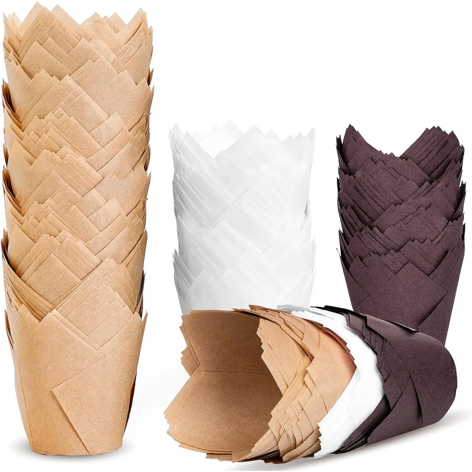 200 Pcs Tulip Shape Cupcake Wrappers - Greaseproof Nonstick Parchment Paper Plain Disposable Standard-Size Muffin Cups, Baking Tools for Home Baking, Party Kitchen Supplies