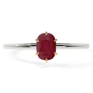 Petite Two Tone Rectangle Cushion Ruby Solitaire Ring (1.60cts.)- RRB081-8X6-A