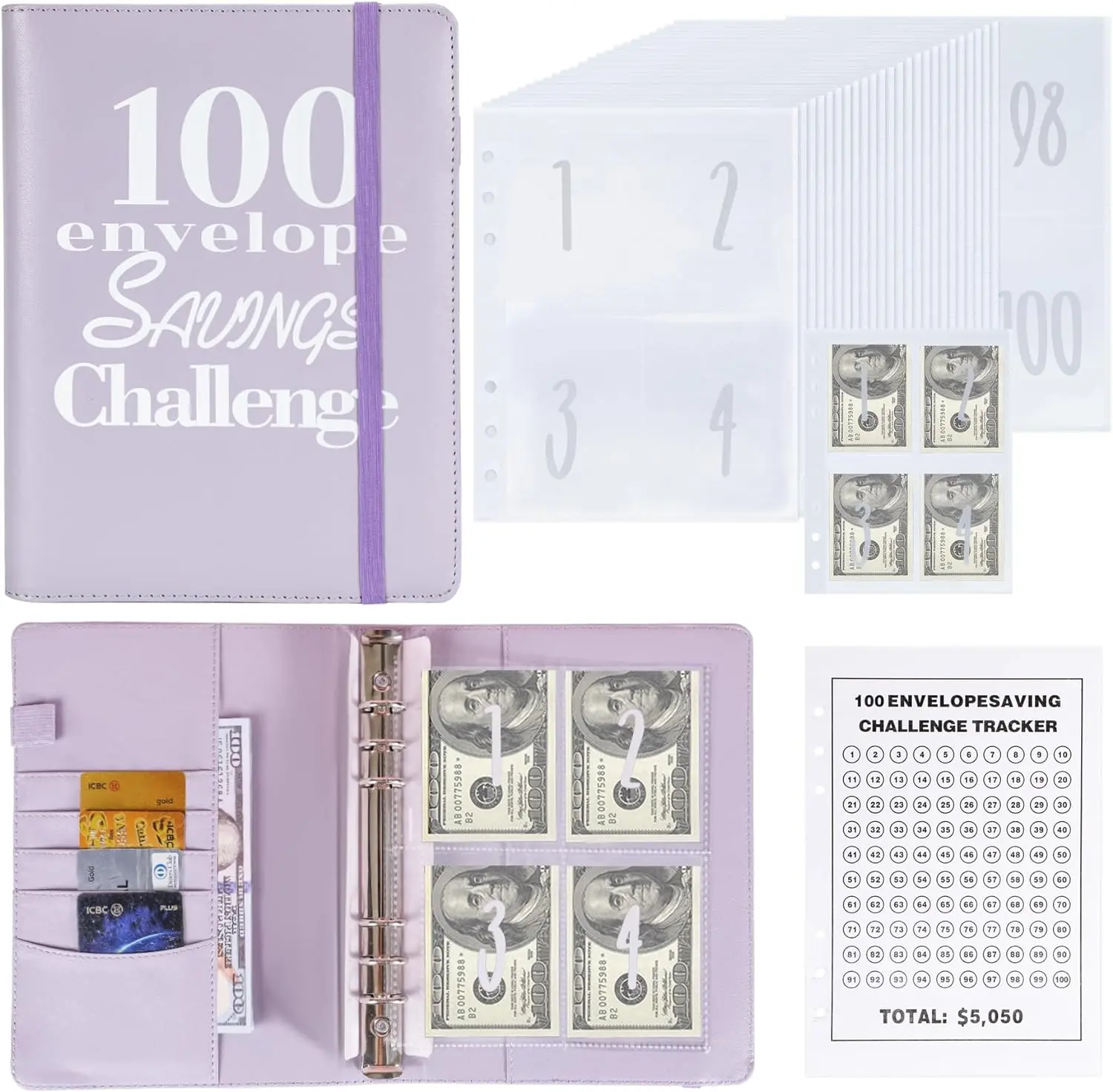 100 Envelopes Money Saving Challenge Money Saving Binder 100 Envelope Challenge Binder Savings Binder Envelope A5 Savings Challenge Book