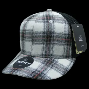 DECKY Dog & Cat Plaid Print Snapback Trucker Hat, 212 MAIN 6-Panel Mid-Profile Structured Design, 6018-215 Model, 215-Black, Breathable Mesh, Casual Style, 1 Size Fits Most