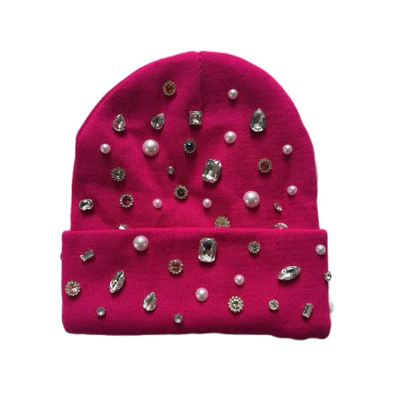 Custom Junk Beanie Hat Accessories with Rhinestone and Pearl Embellishments for Stylish Outfits