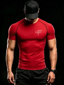 Streetwear Men's Black Athletic Workouts Compression Tee Star Graphic Print Quick-Dry Breathable & Muscle Support Gym Training Top