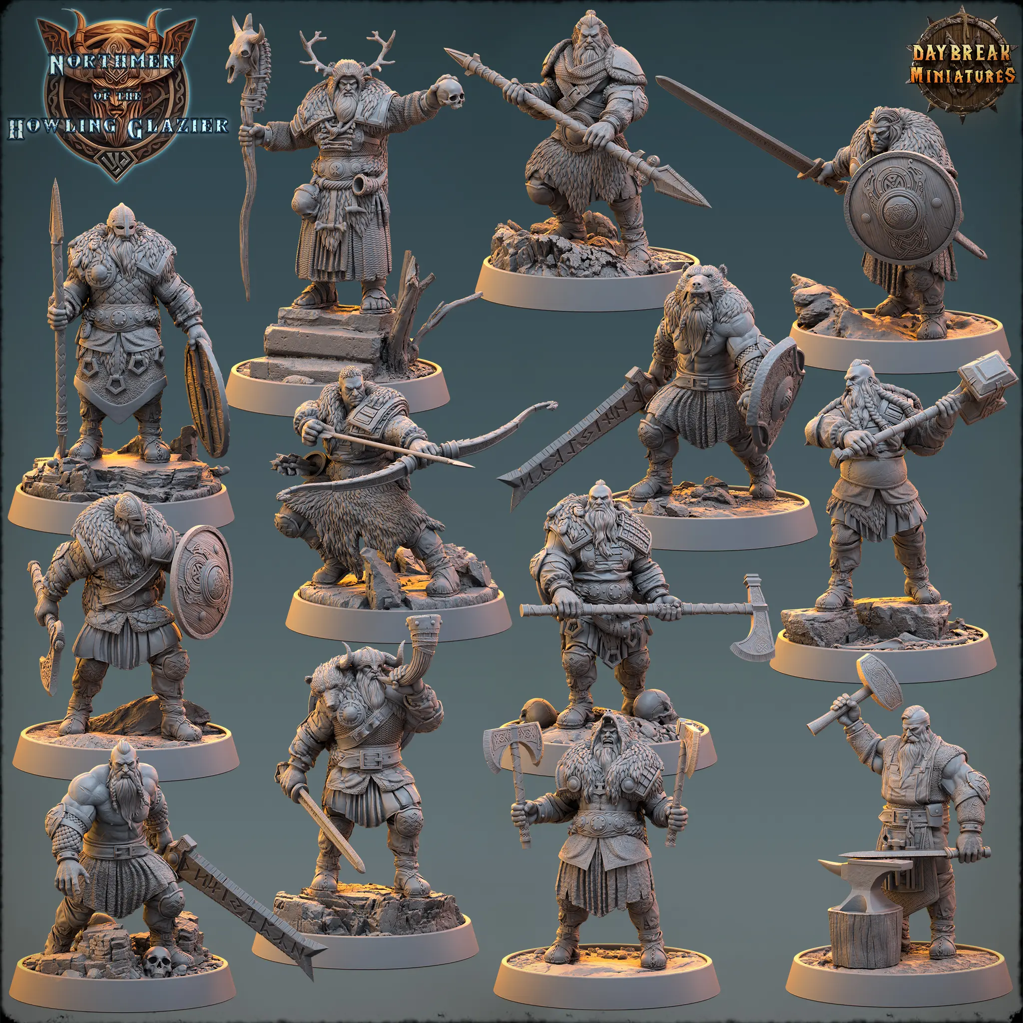 Viking Barbarian Miniatures – Northmen Howling Glacier Resin Warriors (12K)