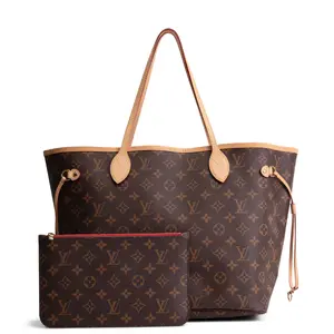 Pre-owned Louis Vuitton Monogram Coated Canvas w/ Vachetta Leather Piping & Trim Tote Bags Monogram Neverfull MM w/ Pouch