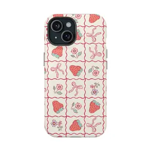 Strawberry Floral Phone Case Compatible Tough Cases iPhone 17 Air 16Pro Max 15 14Plus 13 12 11  XS