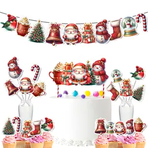 Christmas Party Decoration Set – Santa Cake Topper, Holiday Cupcake Toppers, Festive Banner, and Table Centerpieces