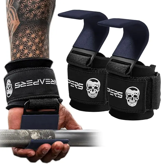 Gymreapers Premium Lifting Hooks for Better Muscle Focus and Grip Strength Relief - Navy Gymreapers Premium Lifting Hooks for Better Muscle Focus and Grip Strength Relief - Navy