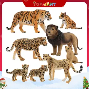 Toymany 8PCS 2-5" Plastic Jungle Animals Figures Playset Includes Baby Animals, Realistic Lion, Tiger, Cheetah, Leopard Figurines with Cubs, Cake Toppers Christmas Birthday Toy Gift for Kids Toddlers