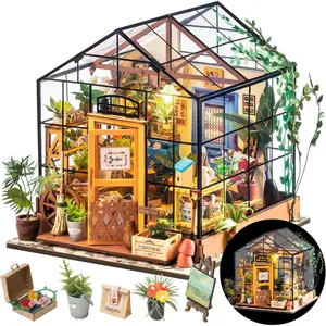 DIY Miniature House Kit Greenhouse, Tiny House Kit for Adults to Build, Mini House Making Kit with Furniture, Halloween/Christmas Decorations/Gifts for Family and Friends ('s Greenhouse)
