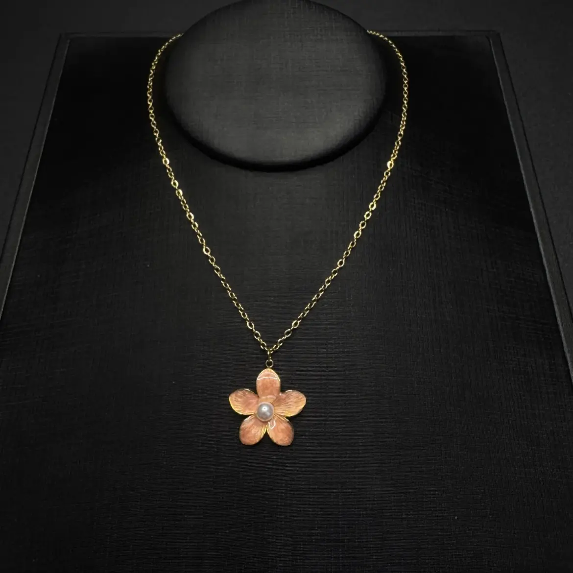 Ferrberty Pearl Cherry Blossom Necklace Pink Green & White Pearls Hand Painted Enamel Cherries Antique Gold Plated Pastel Elegant Jewelry All Occasion Gift for Her Perfect for Birthdays Mother's Day Christmas